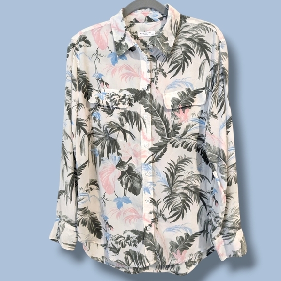 Equipment Femme White 100% Silk Button-Up Signature Silk Shirt Tropical Hawaiian - Picture 2 of 10